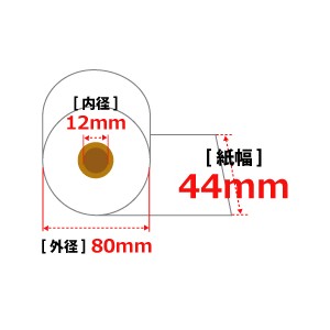 感熱レジロール紙(サーマル紙) 44mm×80mm×12mm/75μ 中保存 5巻/10/100入