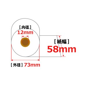 感熱レジロール紙・レシート用紙 58mm×73mm×12mm/75μ 5巻/100入