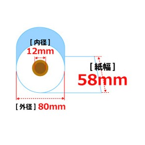 感熱レジロール紙・レシート用紙 58mm×80mm×12mm/75μ ブルー 5巻/80入