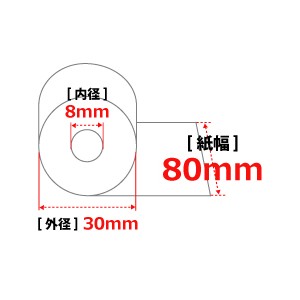 感熱レジロール紙(サーマル紙) 80mm×30mm×8mm/65μ コアレス 1巻/20/200入