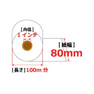 キッチンプリンタ用感熱ロール紙(サーマル紙) 80mm×100m×1''/65μ PL[30 